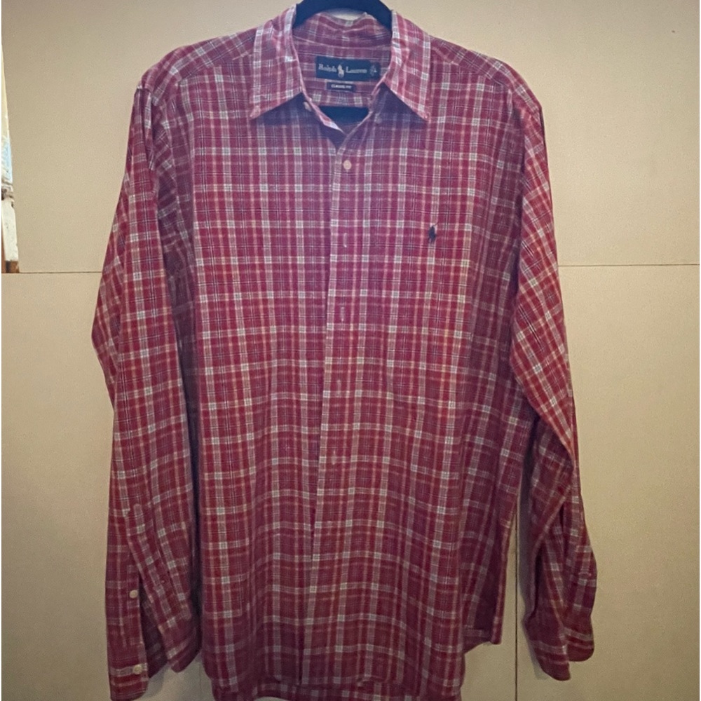 Ralph Lauren men’s large white and red button up long sleeve shirt